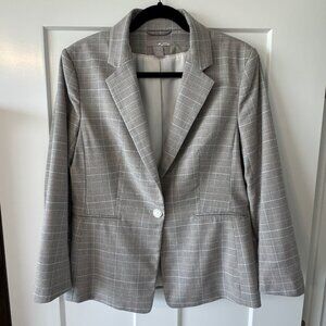 H&M Women's blazer, medium, light grey, cream and mustard checkered pattern